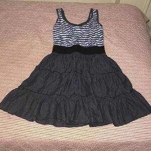 🌻Mini blue floral spring/autumn casual dress striped French Parisian